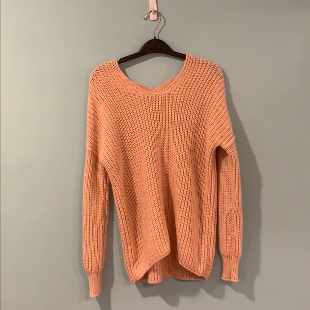Millennial pink rose gold cross back sweater